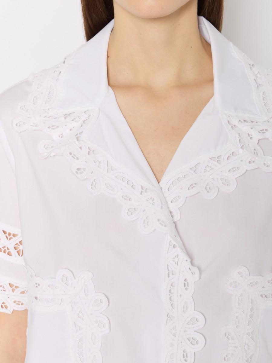 Berenice Chemise Courte Blanche CRYSTAL – Coton Léger Broderies Anglaises Et Col V