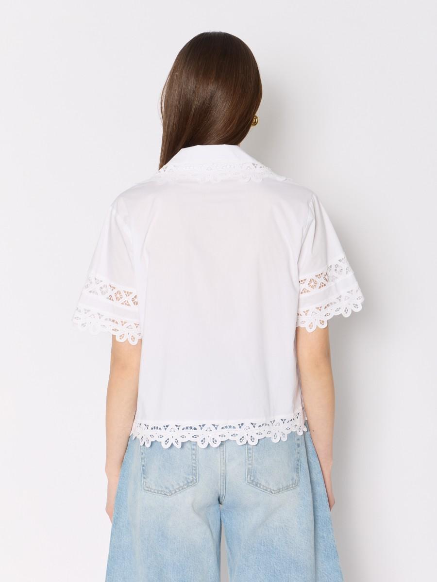 Berenice Chemise Courte Blanche CRYSTAL – Coton Léger Broderies Anglaises Et Col V