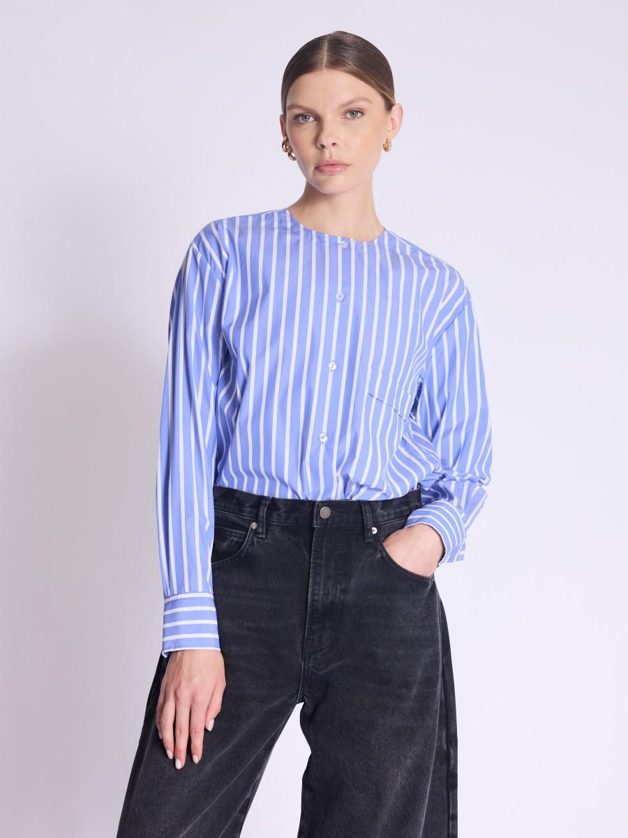Berenice Chemise CUMAA Chemise Bleue à Rayures Et Col Amovible
