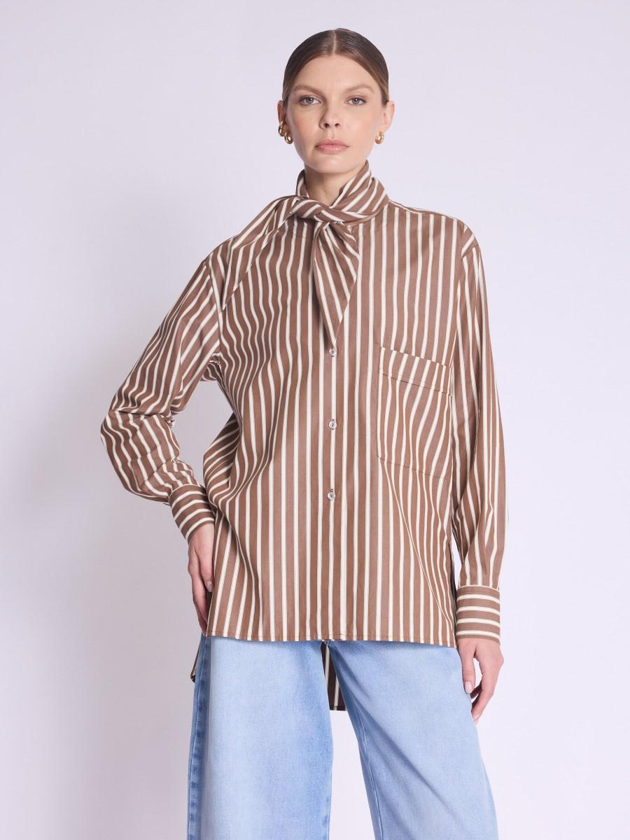 Berenice Chemise CUMAA Chemise marron à rayures et col amovible Berenice Chemise CUMAA Chemise marron à rayures et col amovible