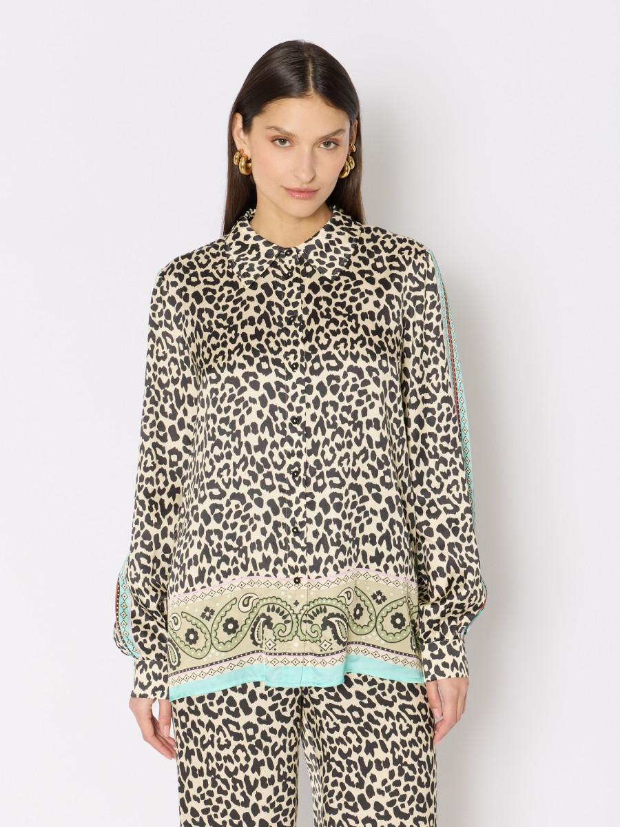 Berenice Chemise En Viscose CALIJUNGLE Imprimé Léopard Détails Contrastants Et Fluide
