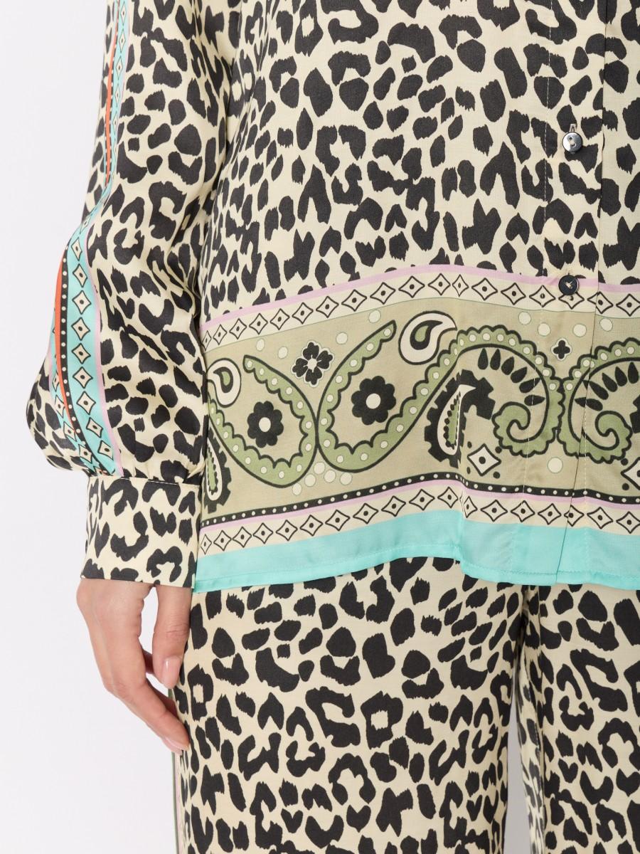Berenice Chemise En Viscose CALIJUNGLE Imprimé Léopard Détails Contrastants Et Fluide