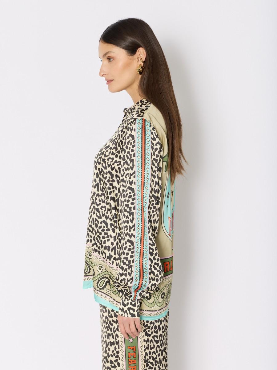 Berenice Chemise En Viscose CALIJUNGLE Imprimé Léopard Détails Contrastants Et Fluide