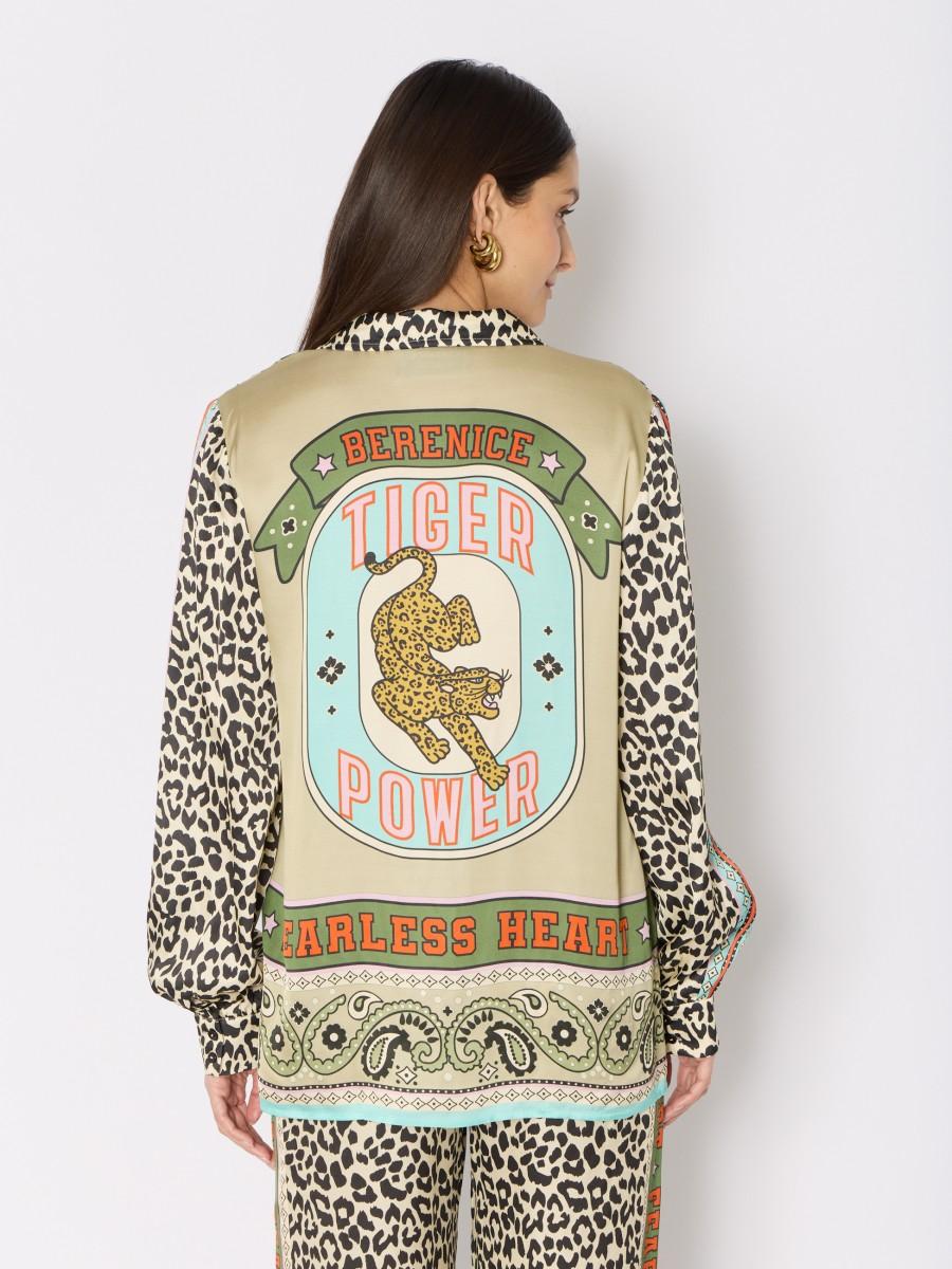 Berenice Chemise en viscose CALIJUNGLE imprimé léopard détails contrastants et fluide