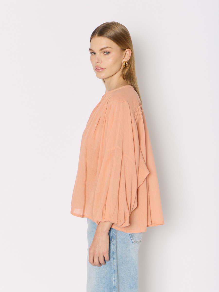 Berenice Chemise Pêche CREEK – Coupe Oversize Col V Coton Fluide Manches Bouffantes