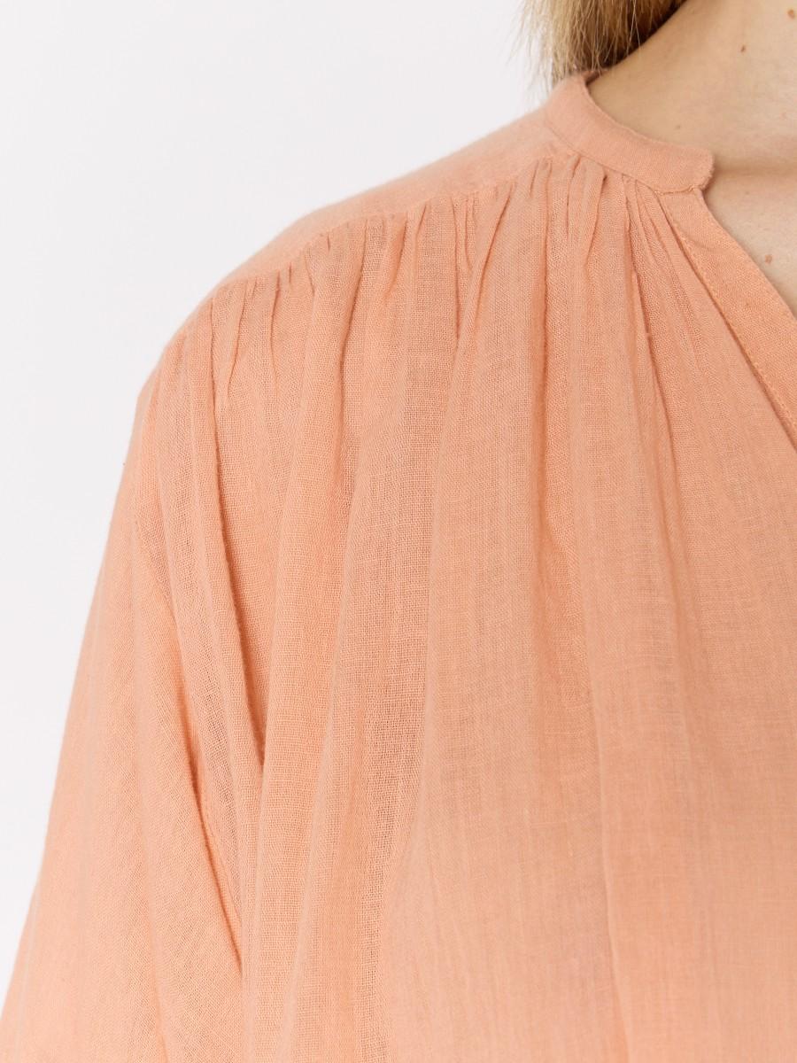 Berenice Chemise Pêche CREEK – Coupe Oversize Col V Coton Fluide Manches Bouffantes