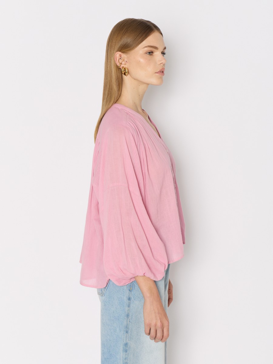 Berenice Chemise Rose CREEK – Coupe Oversize Col V Coton Fluide Manches Bouffantes