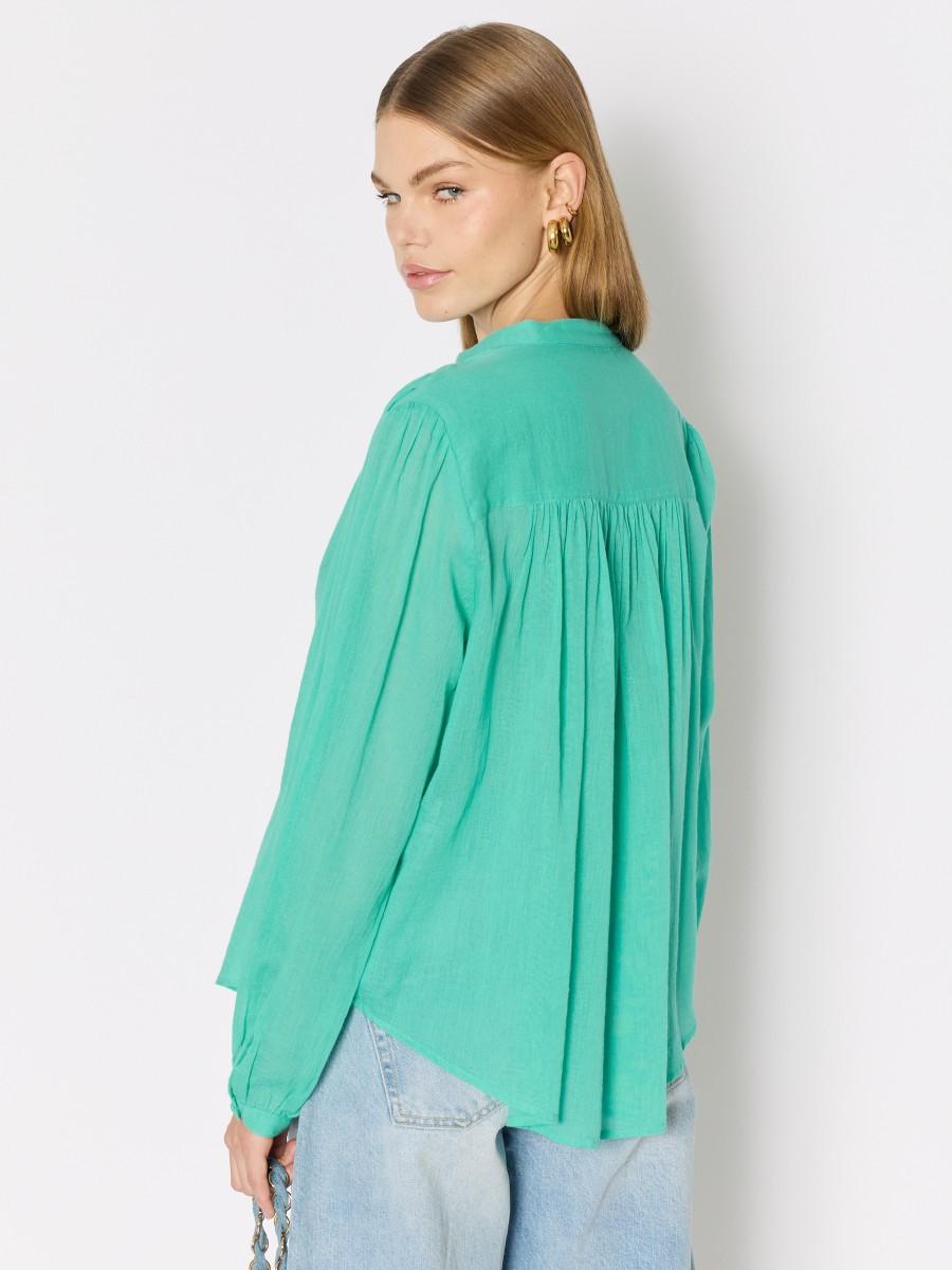 Berenice Chemise Verte CASSANDRA - Gaze De Coton Ample Avec Fronces Raffinées