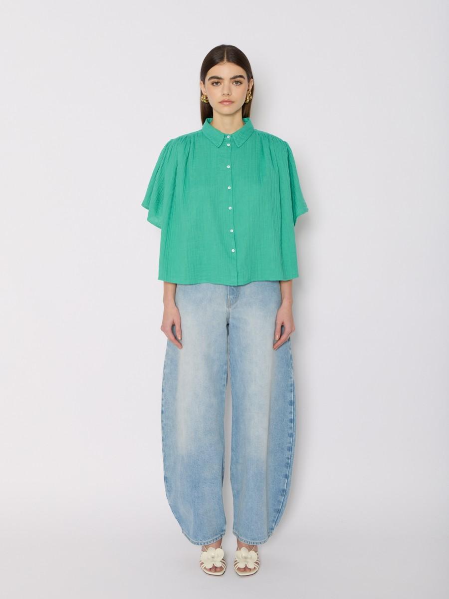 Berenice Chemise Verte CRISTIFLY – Gaze De Coton Coupe Courte Et Ample Manches Courtes