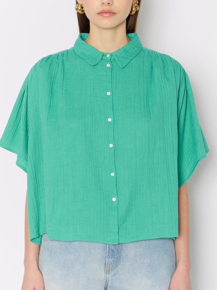 Berenice Chemise Verte CRISTIFLY – Gaze De Coton Coupe Courte Et Ample Manches Courtes