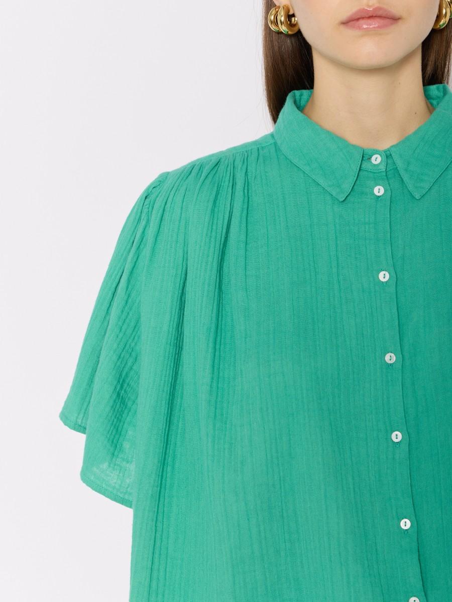 Berenice Chemise Verte CRISTIFLY – Gaze De Coton Coupe Courte Et Ample Manches Courtes