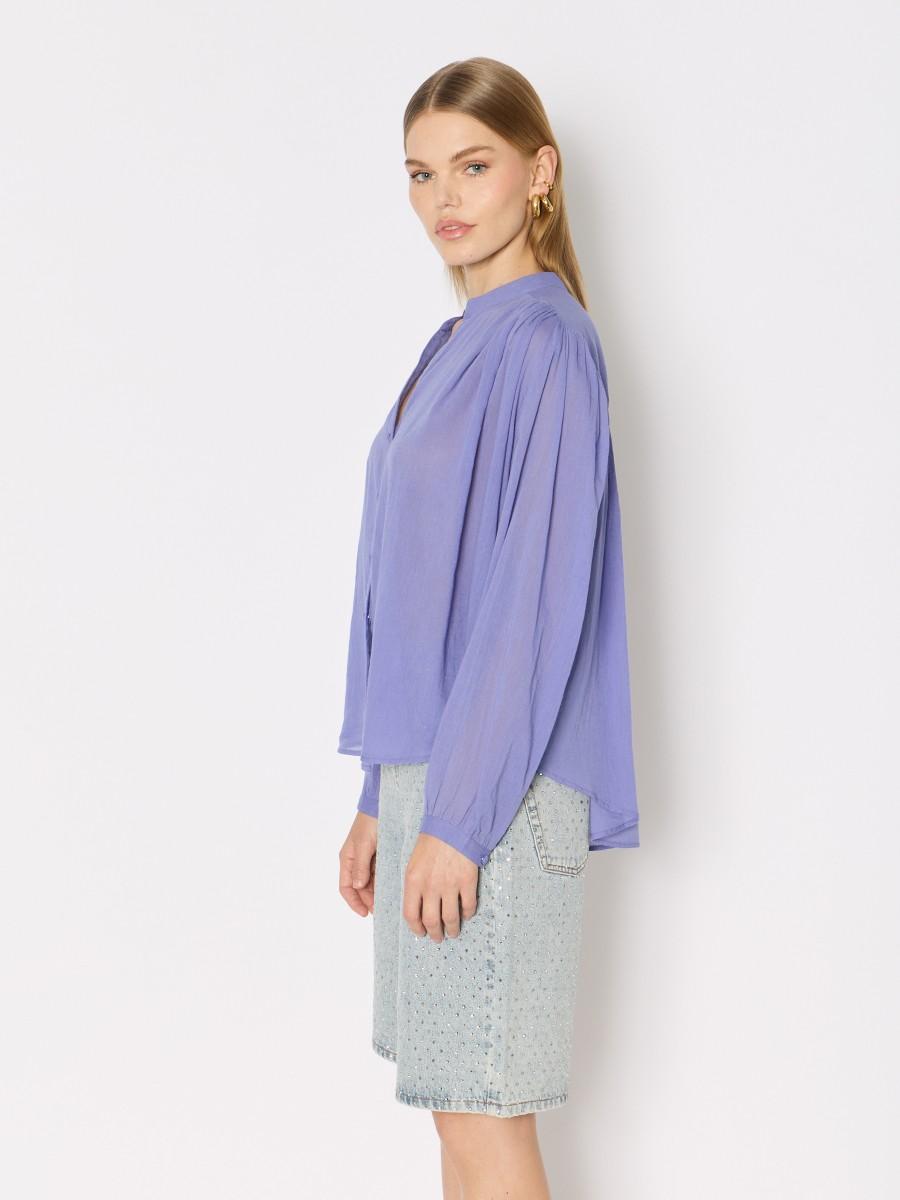 Berenice Chemise Violette CASSANDRA - Gaze De Coton Ample Avec Fronces Raffinées
