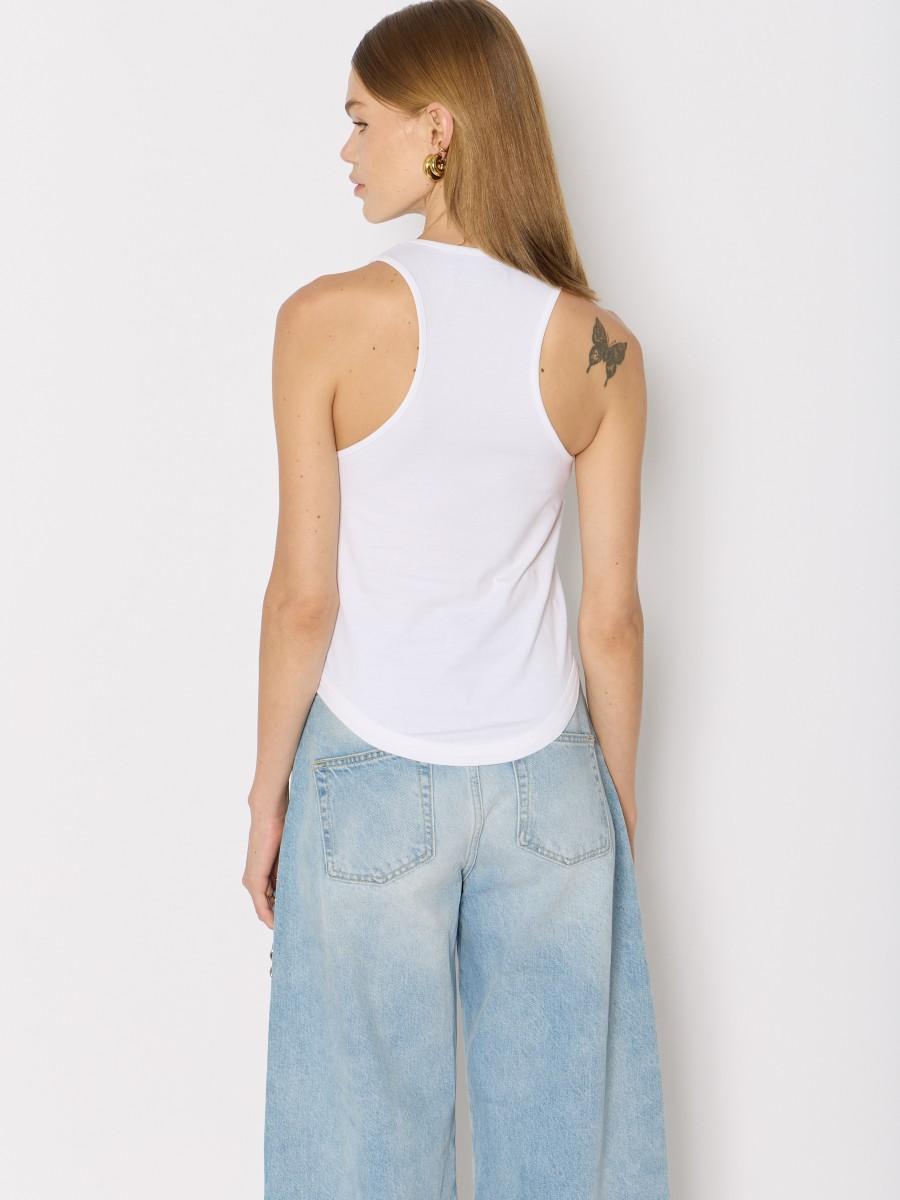 Berenice Débardeur Basique Blanc En Coton Avec Effet Corset Et Col Rond