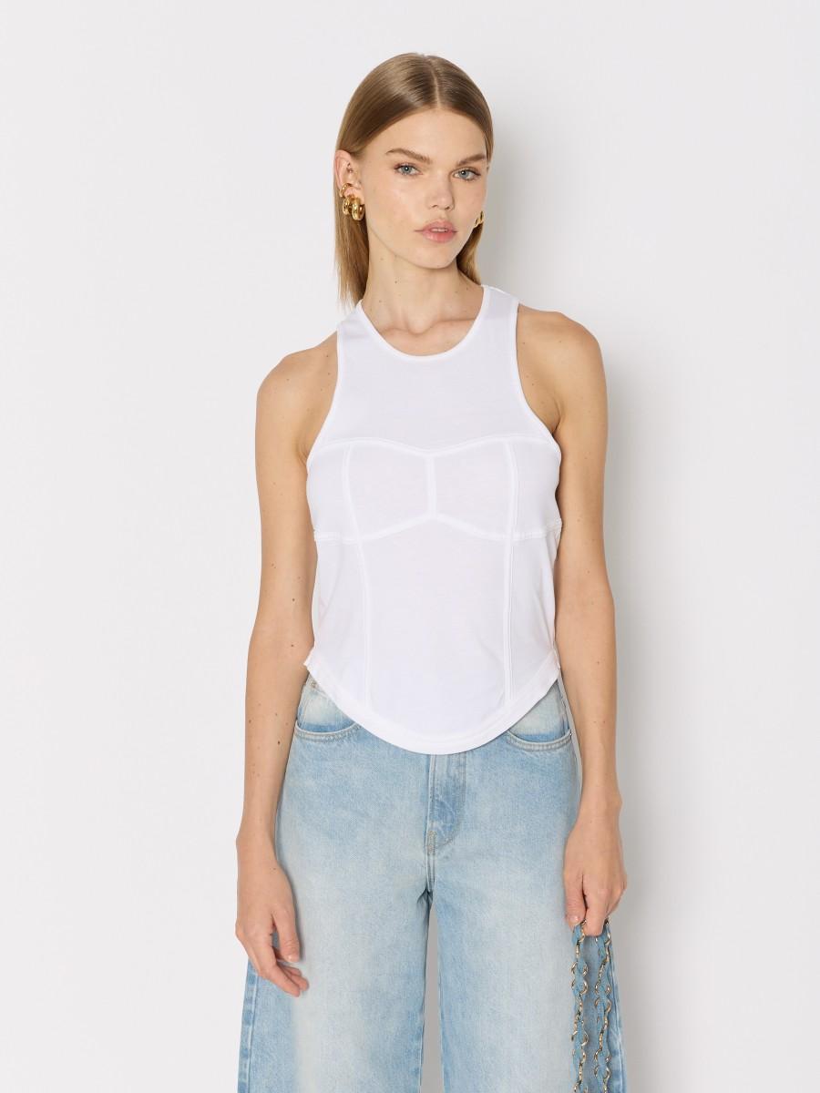 Berenice Débardeur basique blanc en coton avec effet corset et col rond