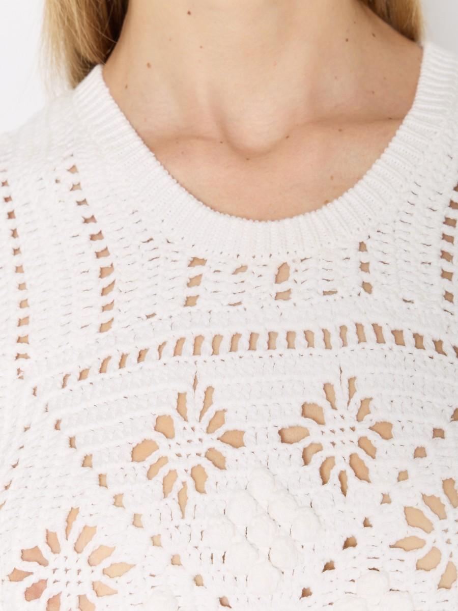 Berenice Débardeur Court Blanc En Crochet Avec Effet De Transparence