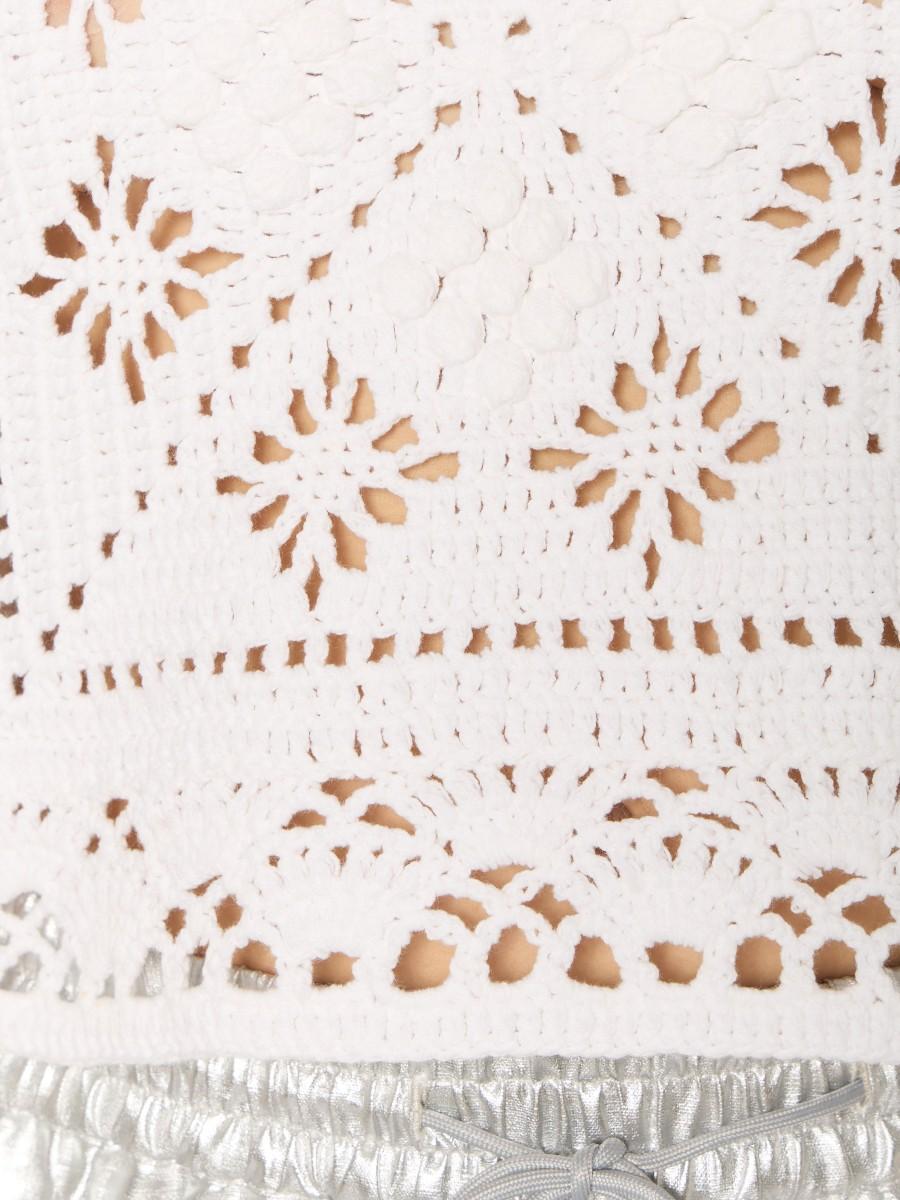 Berenice Débardeur Court Blanc En Crochet Avec Effet De Transparence