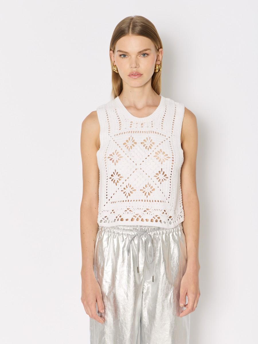 Berenice Débardeur court blanc en crochet avec effet de transparence