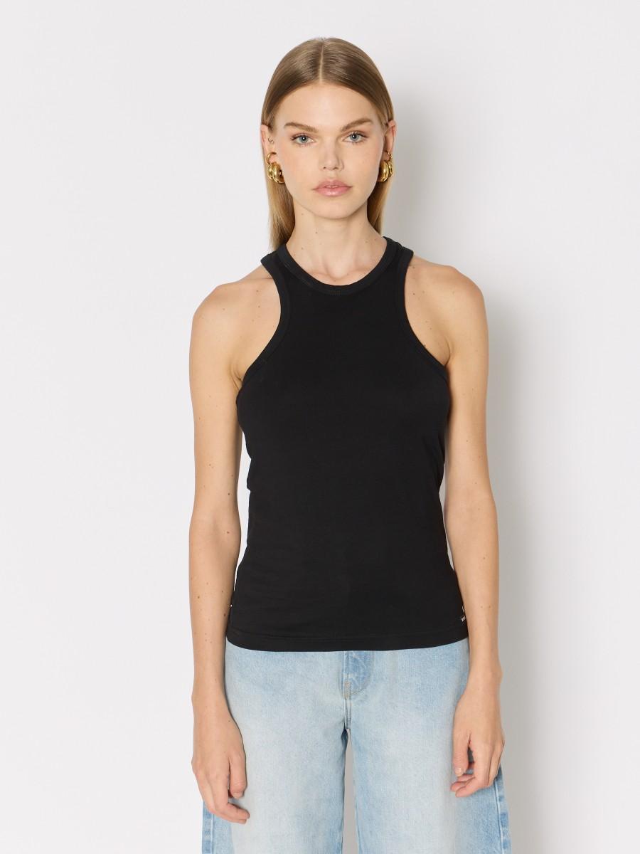 Berenice Débardeur noir basique en coton avec un col rond