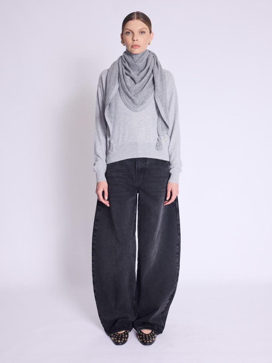 Berenice Echarpe OLGA Echarpe Grise Avec Pompon Et Lurex