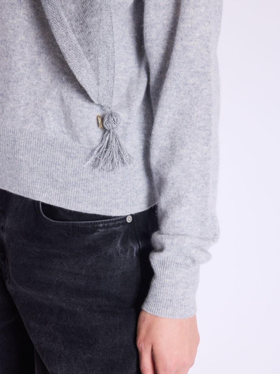 Berenice Echarpe OLGA Echarpe Grise Avec Pompon Et Lurex