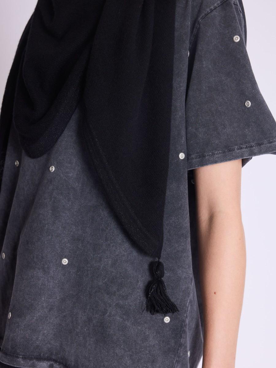 Berenice Echarpe OLGA Echarpe Noire Avec Pompon Et Lurex