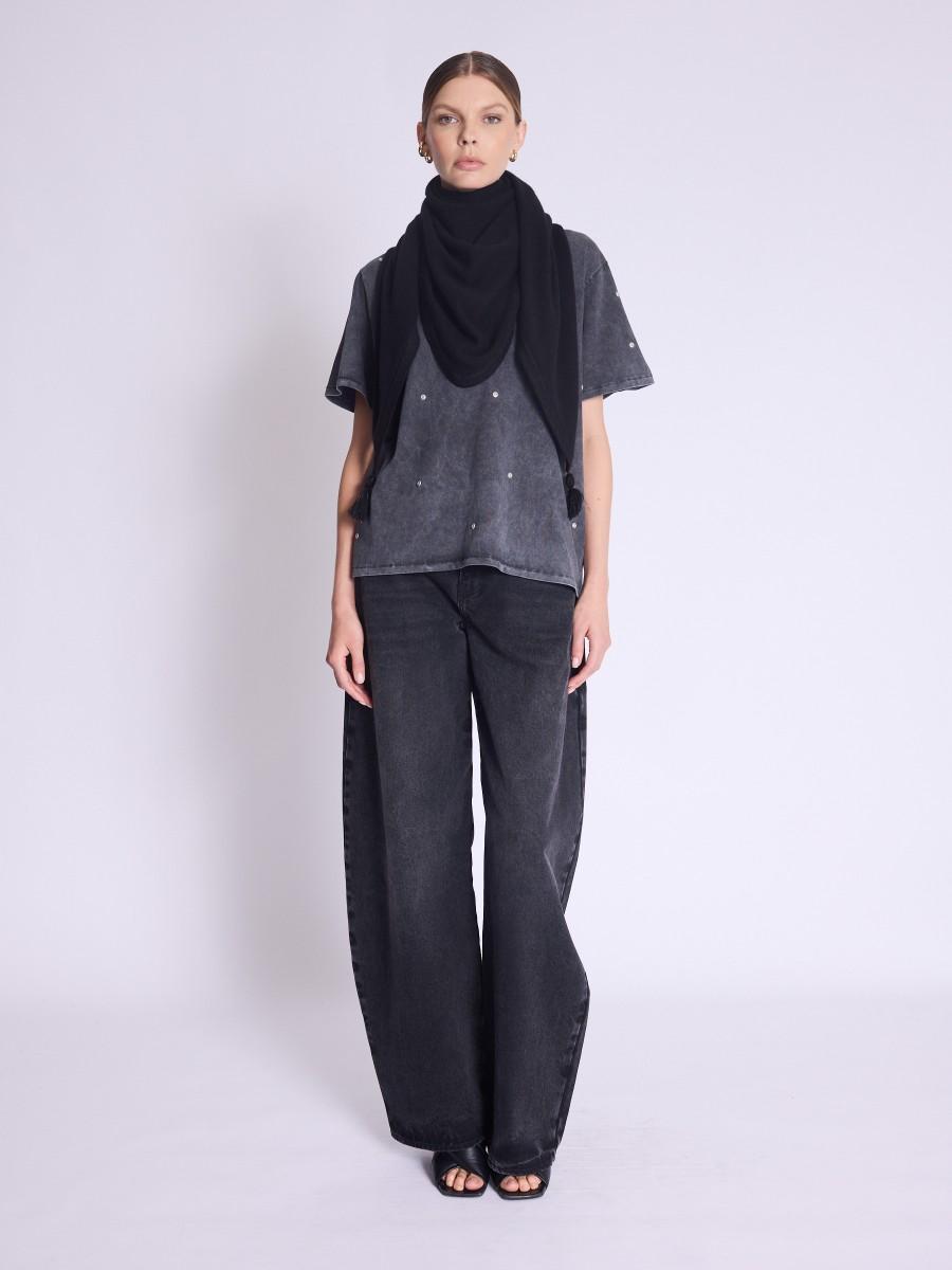 Berenice Echarpe OLGA Echarpe Noire Avec Pompon Et Lurex