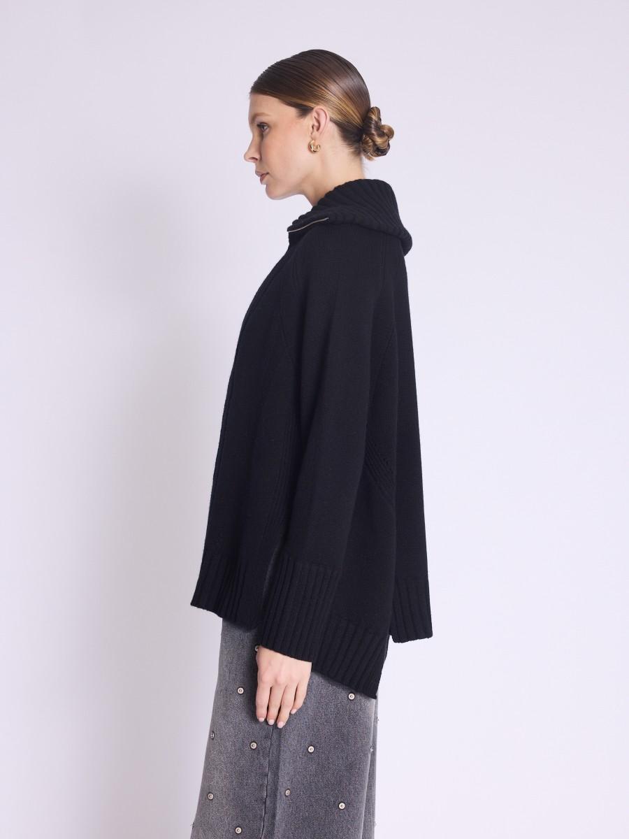 Berenice Gilet GABRY Gilet Zippé Noir à Col Camionneur