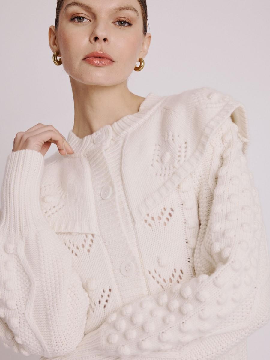 Berenice Gilet GINNY Gilet Manches Longues Avec Col Fantaisie De Couleur écru