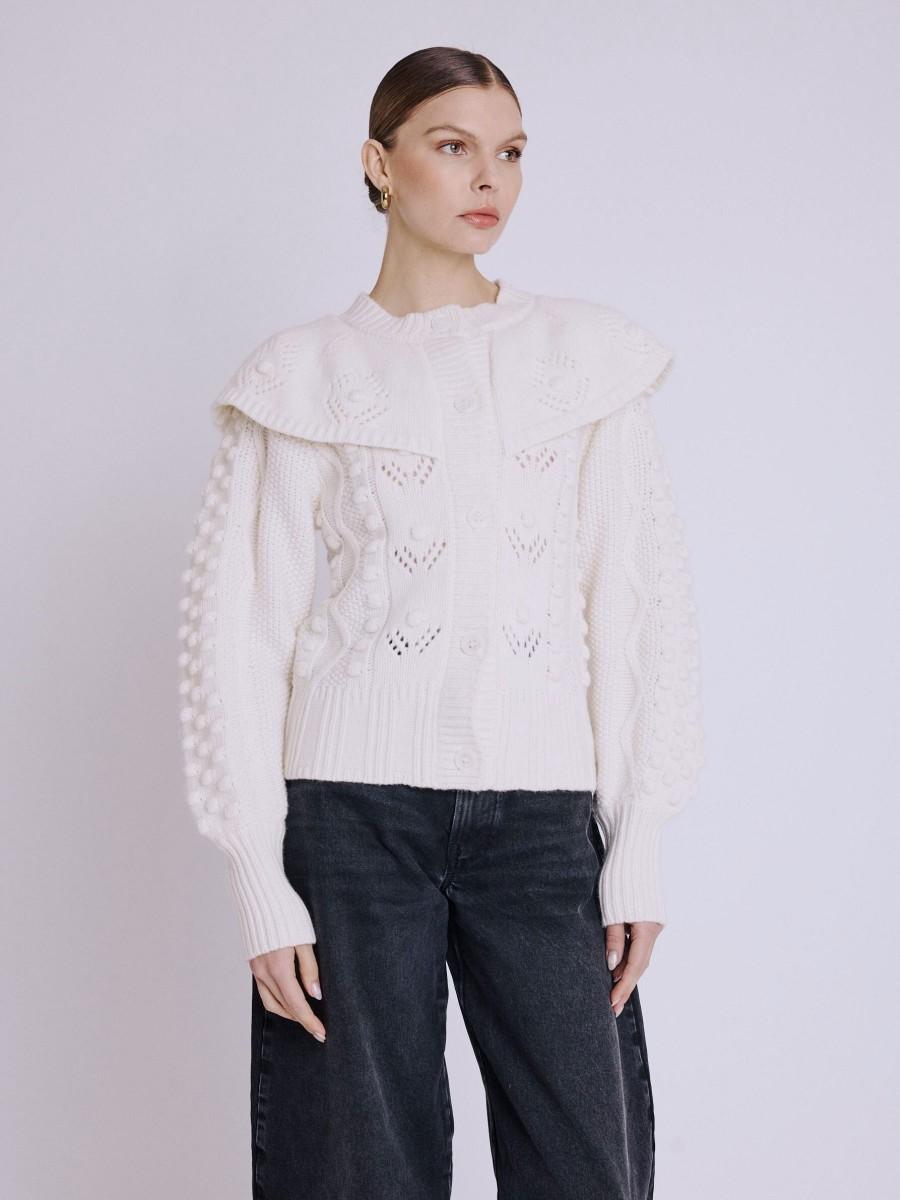 Berenice Gilet GINNY Gilet manches longues avec col fantaisie de couleur écru