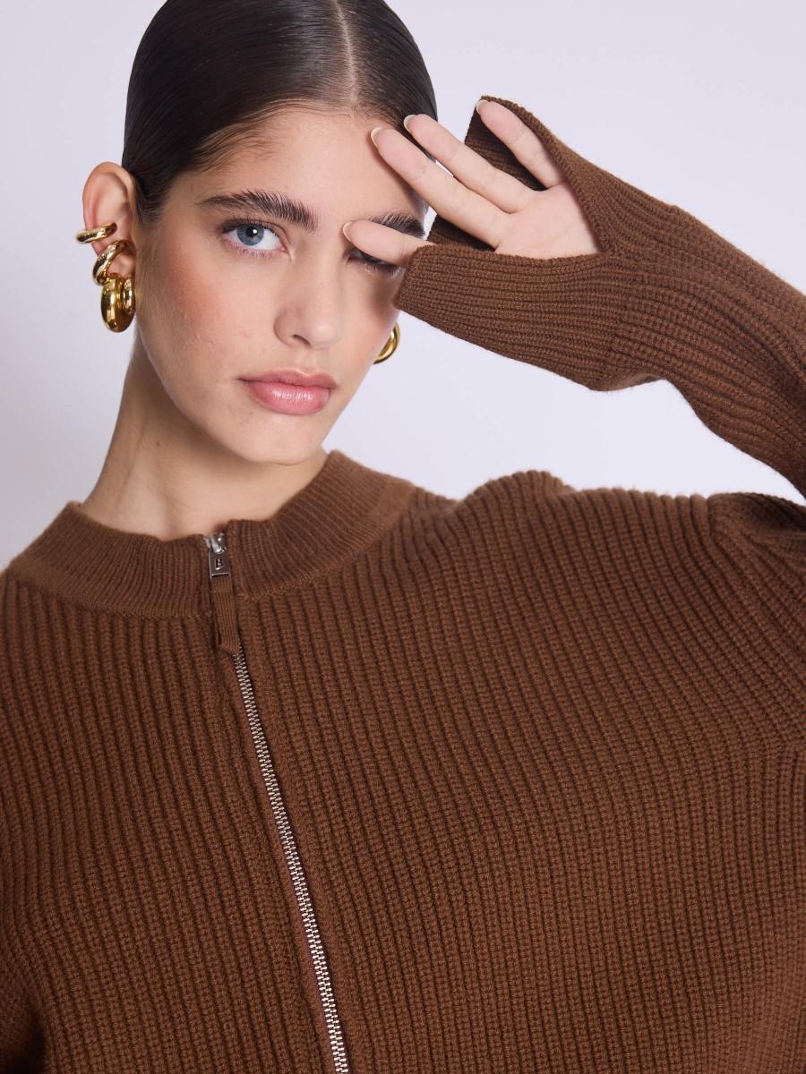 Berenice Gilet GUSTIN Gilet Court à Fermeture éclair Marron