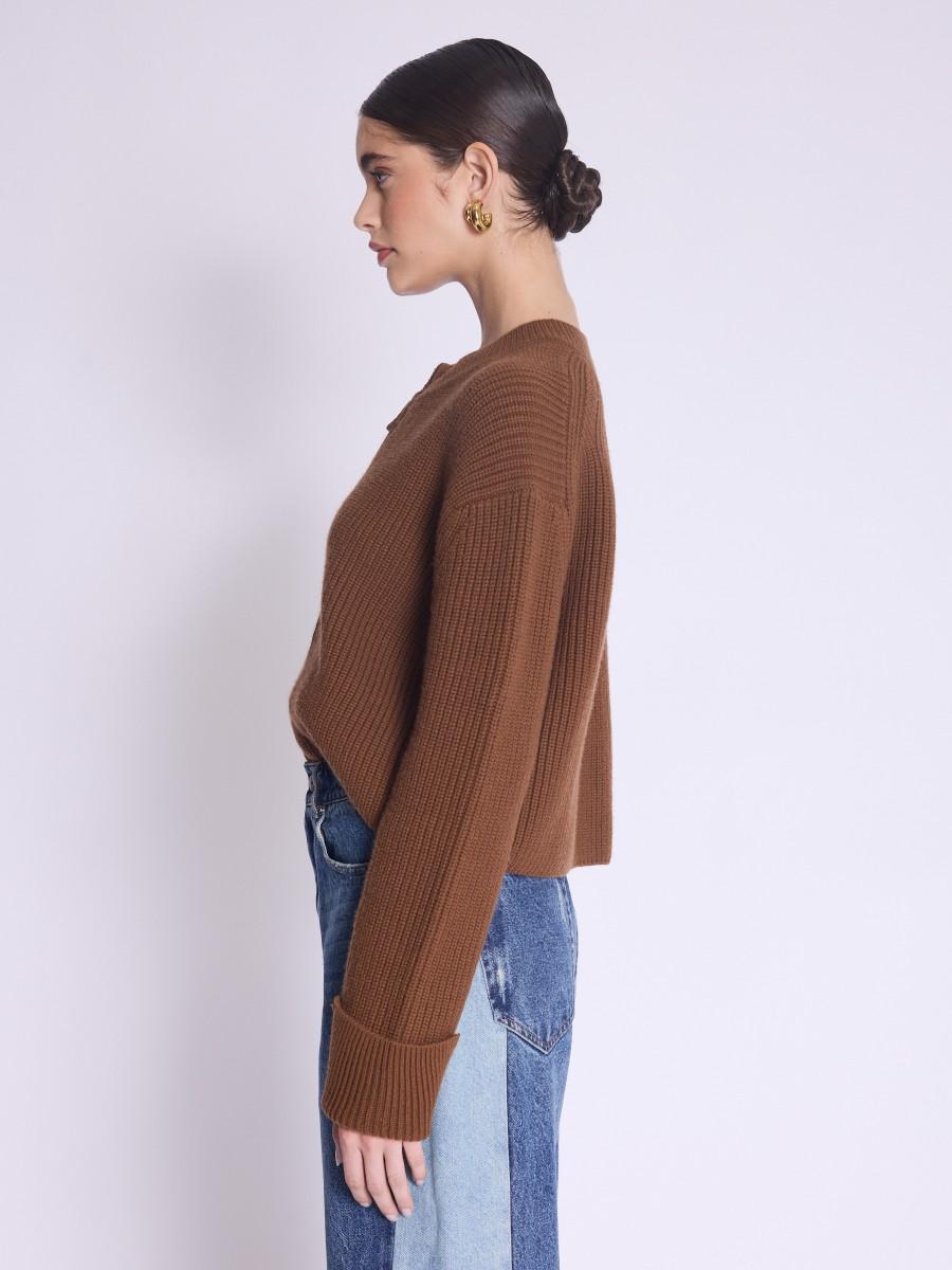 Berenice Gilet GUSTIN Gilet Court à Fermeture éclair Marron