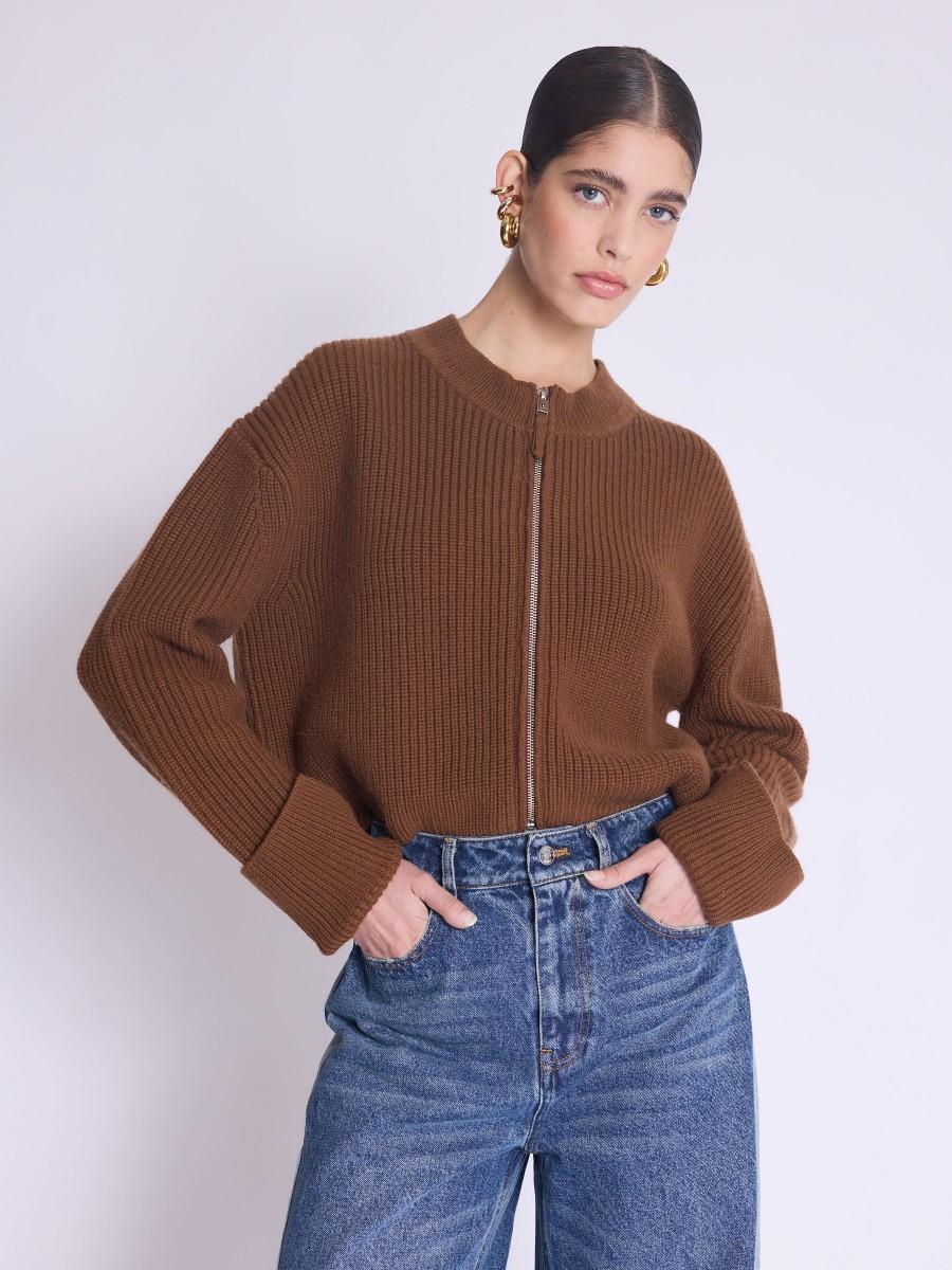 Berenice Gilet GUSTIN Gilet court à fermeture éclair marron