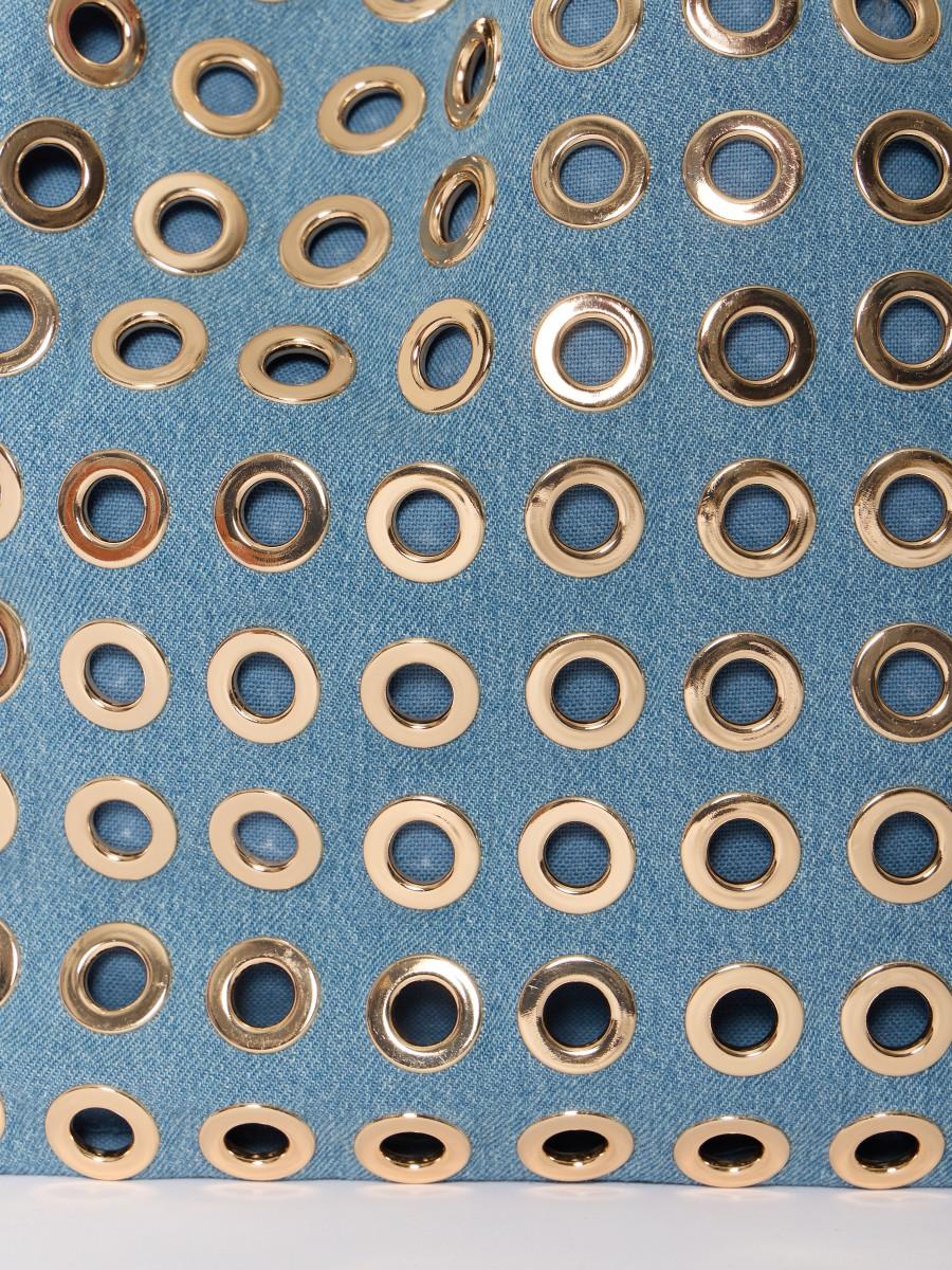 Berenice Grand Sac Cabas AOHSTUDS En Denim Bleu Avec œillets Dorés Et Anse Amovible