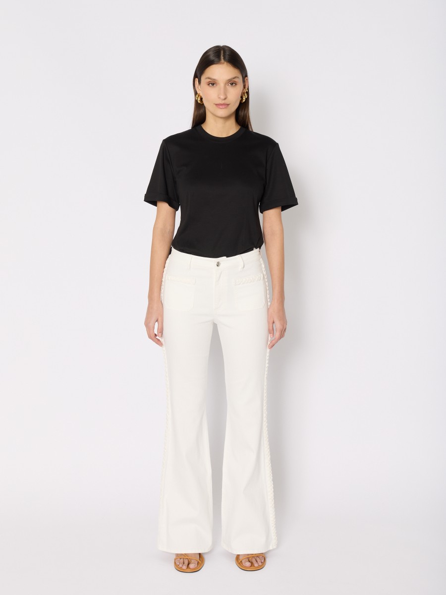 Berenice Jean blanc ODESSABRAID évasé avec tresses et poches plaquées en denim