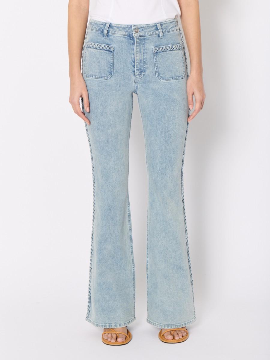 Berenice Jean Bleu ODESSABRAID évasé Avec Tresses Et Poches Plaquées En Denim