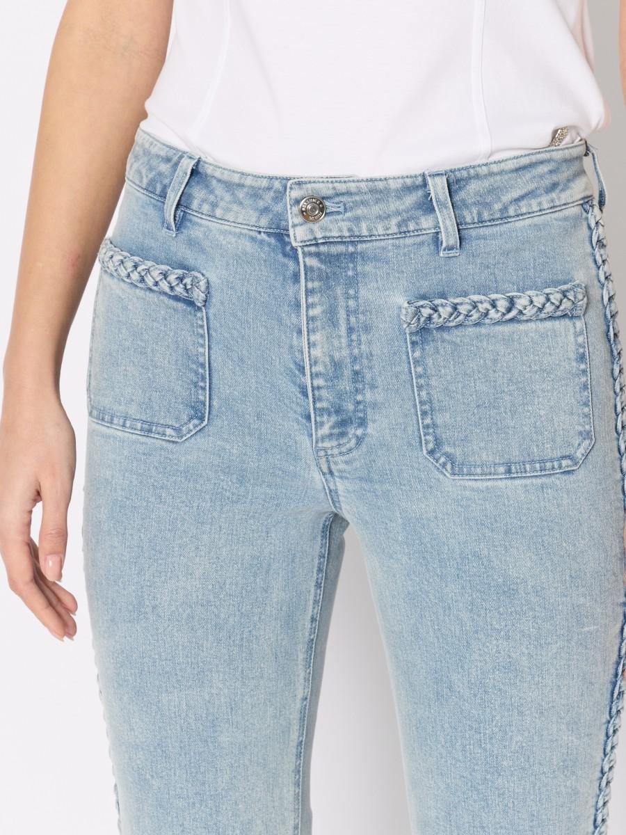 Berenice Jean Bleu ODESSABRAID évasé Avec Tresses Et Poches Plaquées En Denim