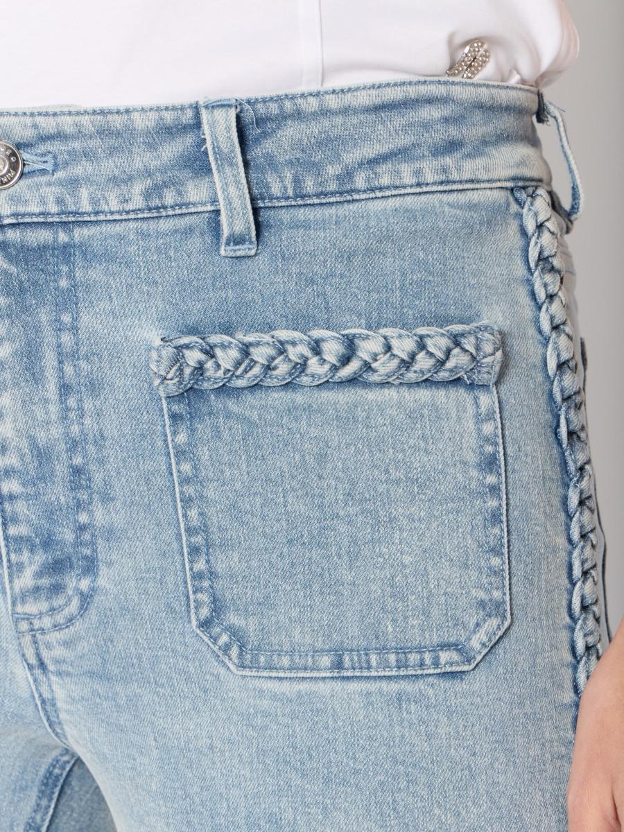 Berenice Jean Bleu ODESSABRAID évasé Avec Tresses Et Poches Plaquées En Denim