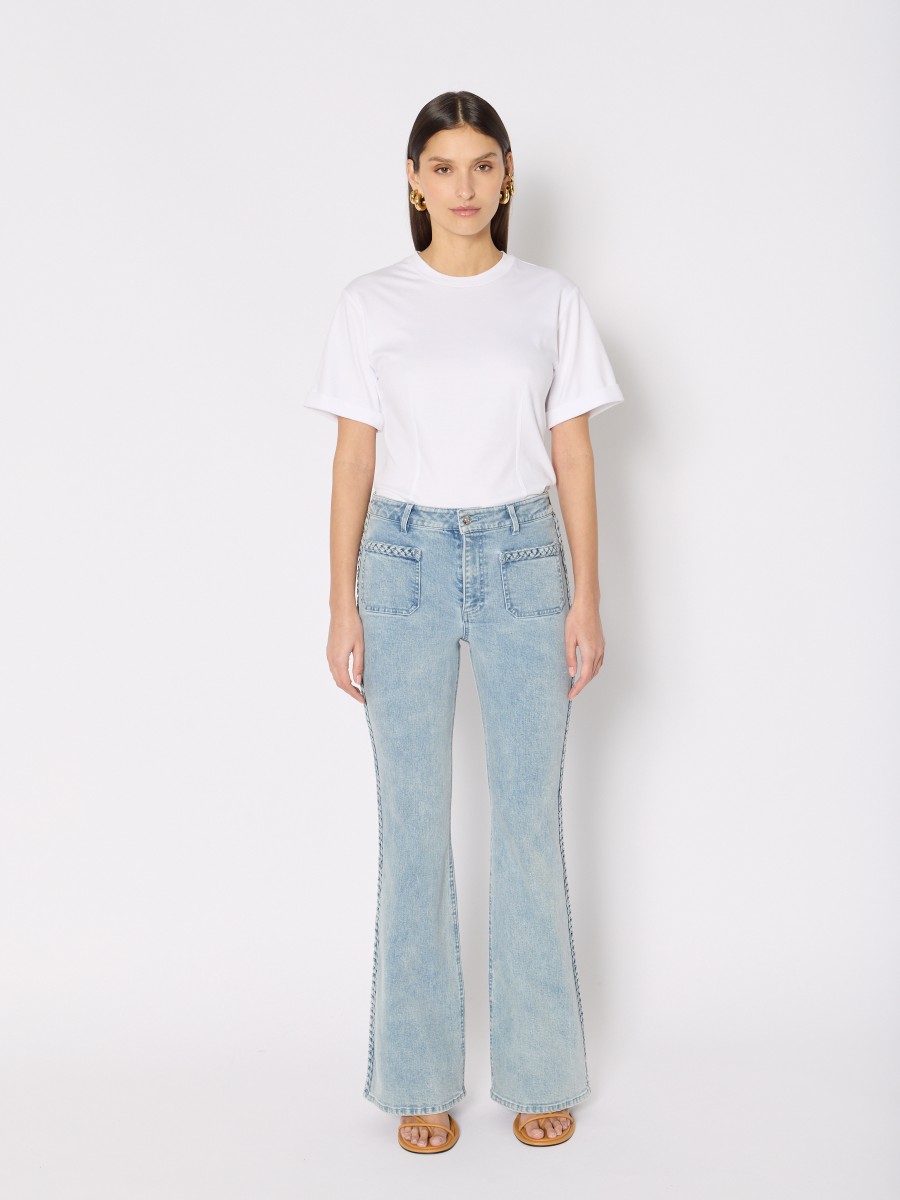 Berenice Jean bleu ODESSABRAID évasé avec tresses et poches plaquées en denim