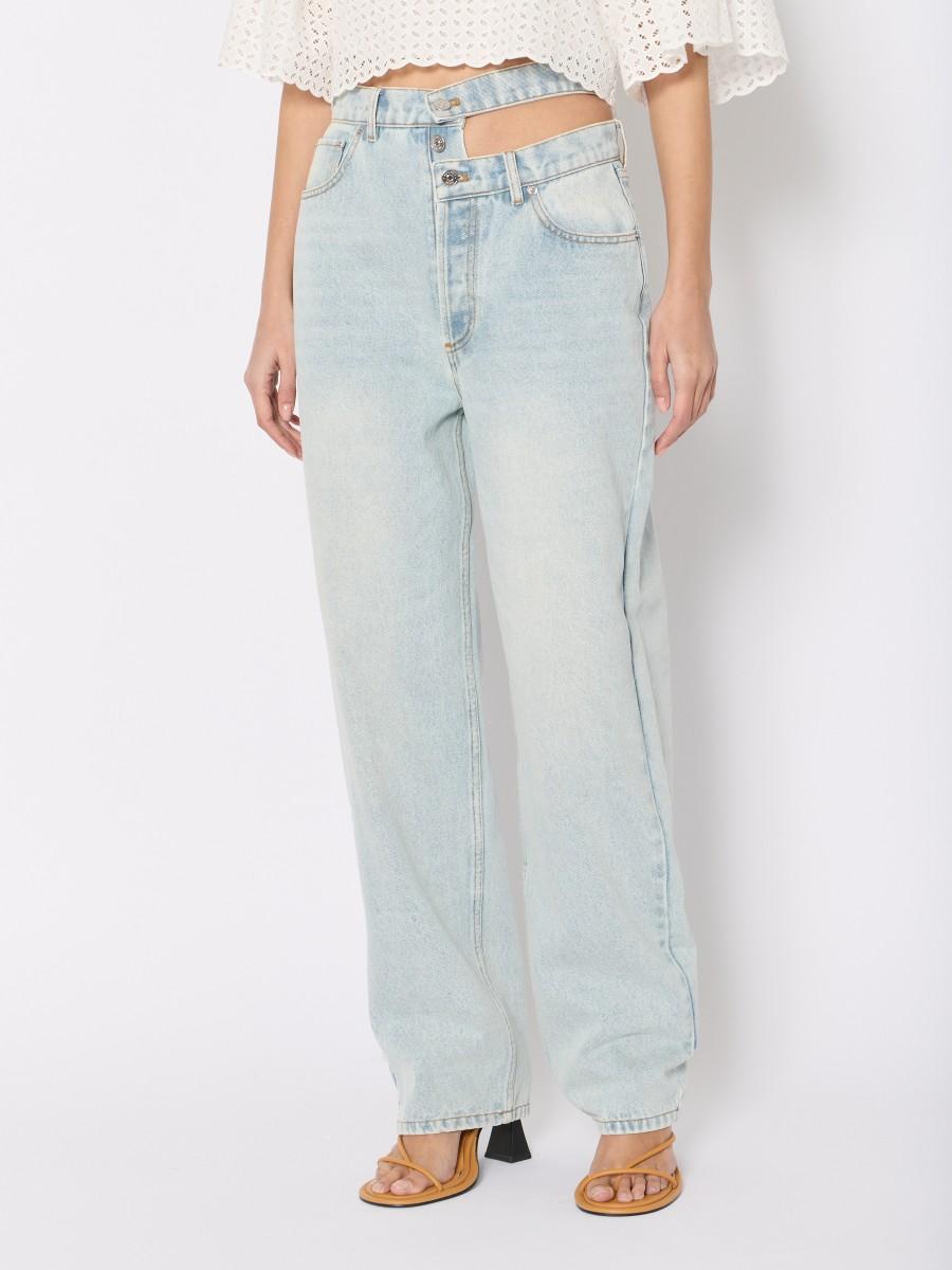 Berenice Jean Large Et Asymétrique PNEWSTEAD En Denim Bleu Avec Double Ceinture