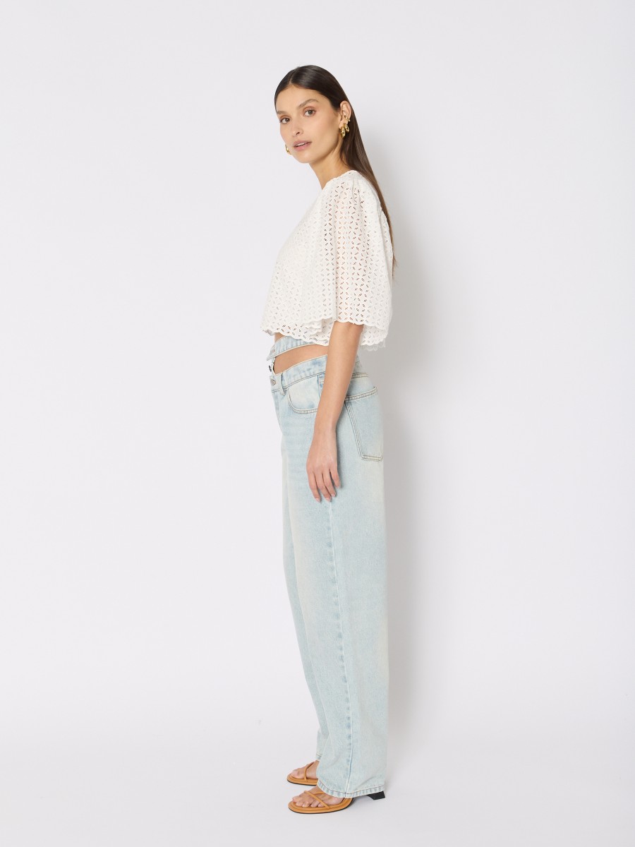 Berenice Jean Large Et Asymétrique PNEWSTEAD En Denim Bleu Avec Double Ceinture