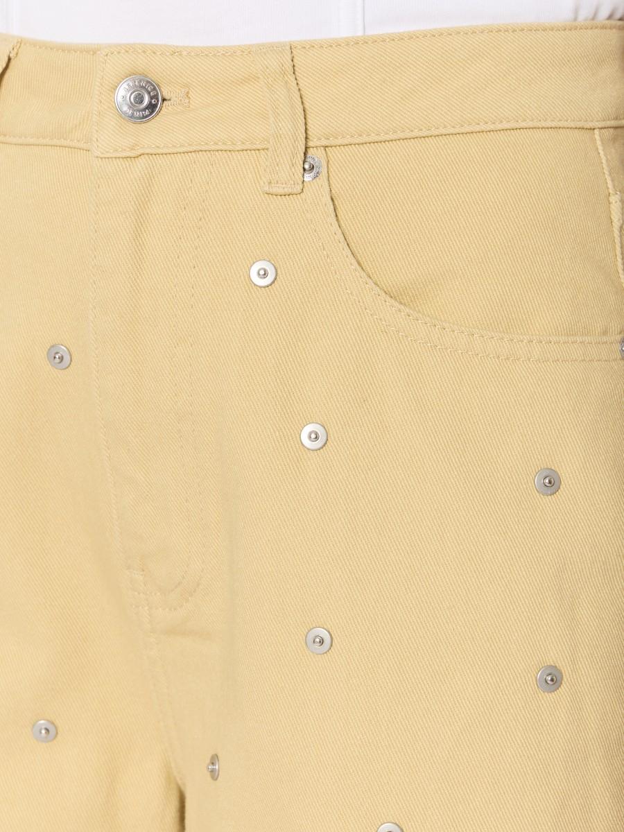 Berenice Jean MONACO – Beige Coupe Droite Studs Métalliques Taille Haute Style Rock