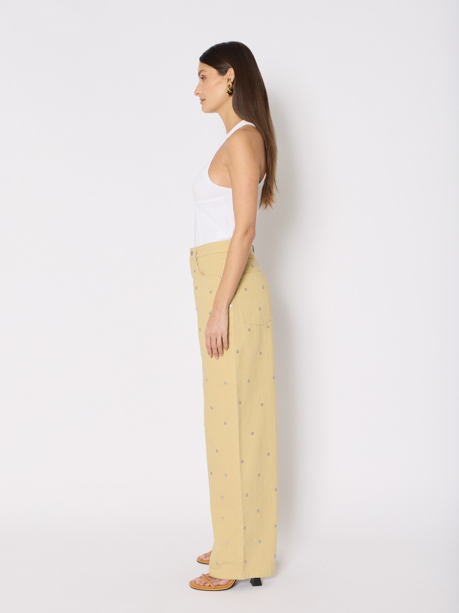 Berenice Jean MONACO – Beige Coupe Droite Studs Métalliques Taille Haute Style Rock