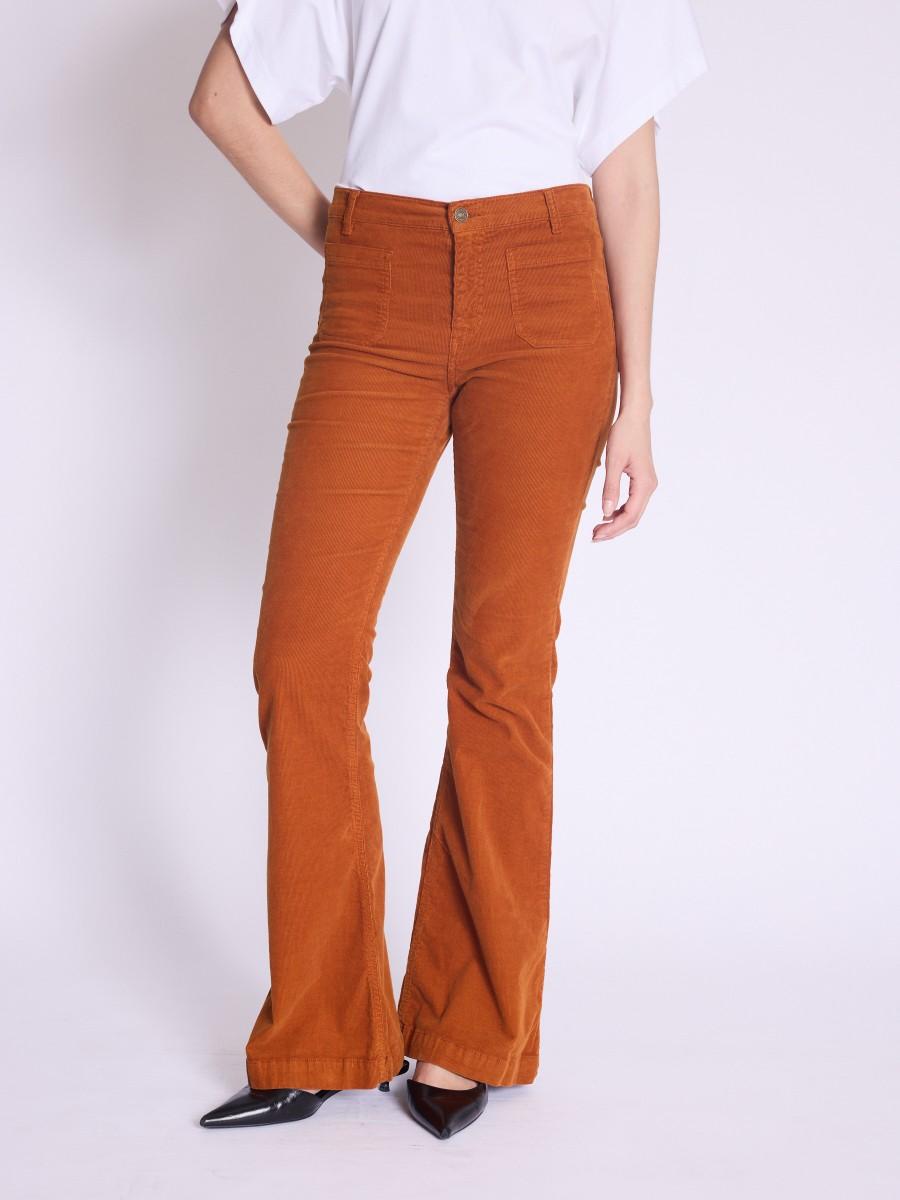 Berenice Jean ODESSAVELOURS Jean Flare En Velours Cognac Avec Poches Plaquées