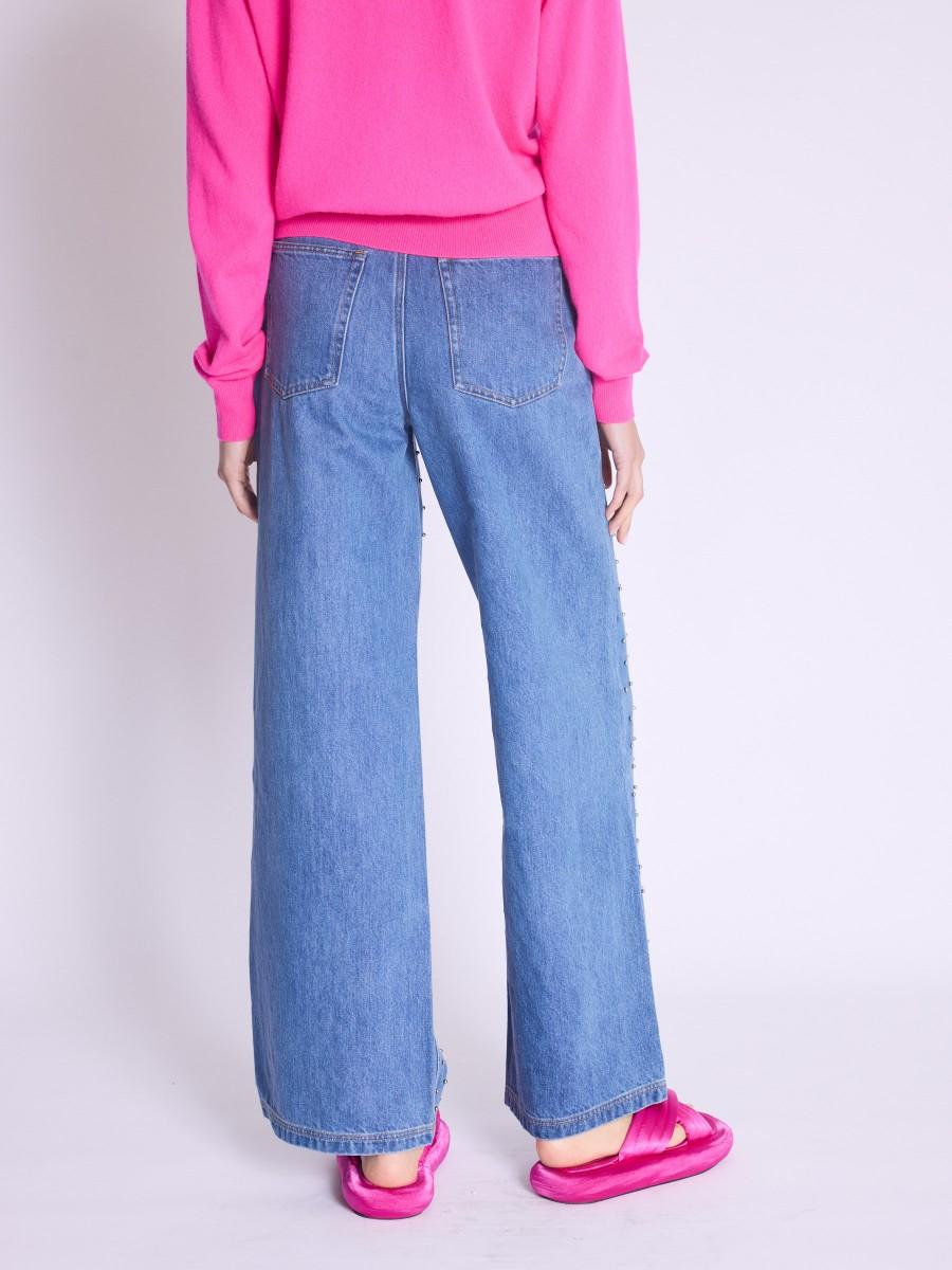 Berenice Jean PANAMA Jean Bleu Wide Leg à Clous Argentés