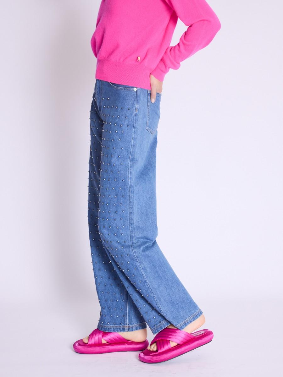 Berenice Jean PANAMA Jean Bleu Wide Leg à Clous Argentés