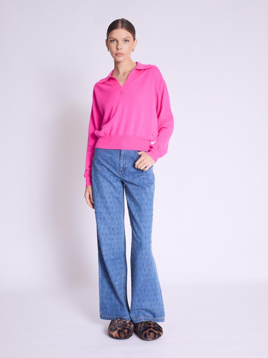 Berenice Jean PANAMA Jean bleu wide leg à clous argentés