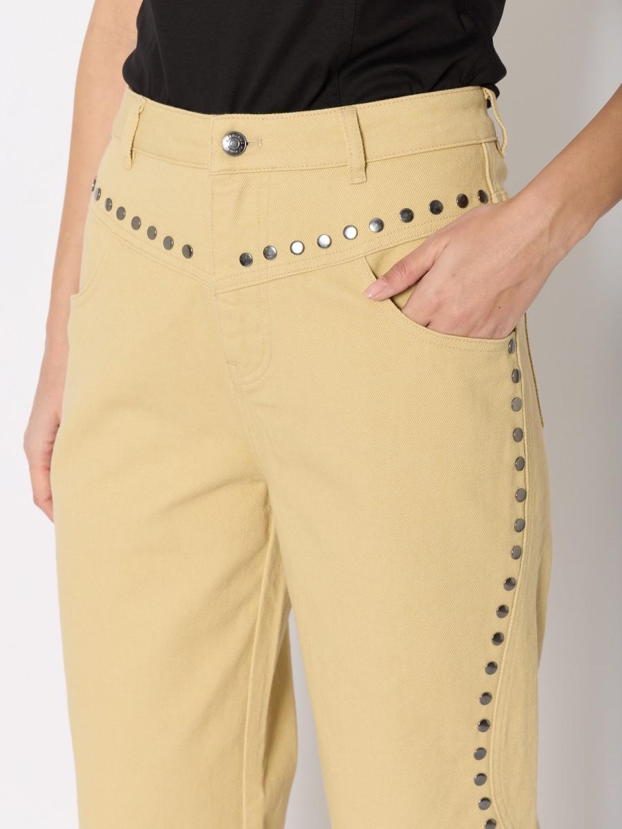 Berenice Jean PAUKLAND – Jean Large Beige Clous Décoratifs 100% Coton Taille Haute