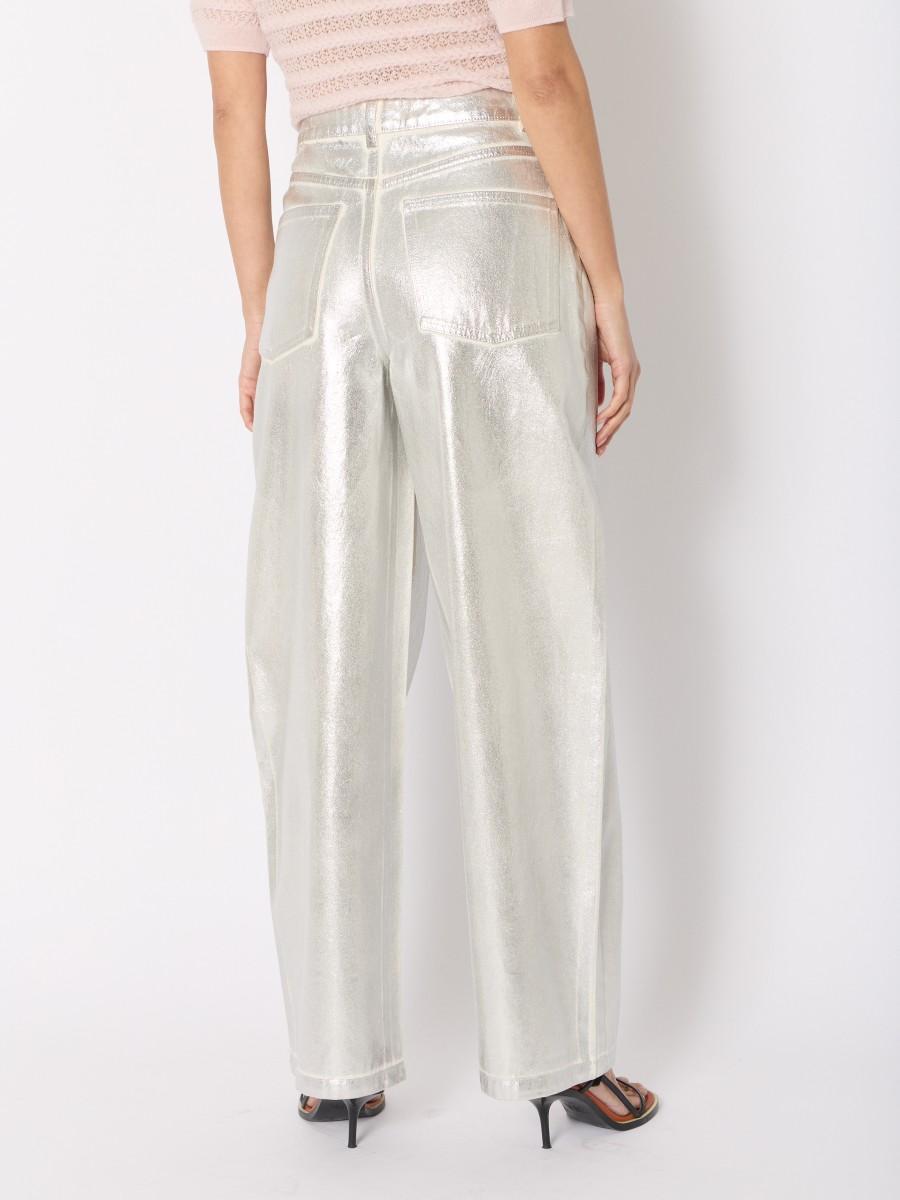 Berenice Jean PHONOLULU – Coupe Wide Leg Enduit Argenté Taille Haute