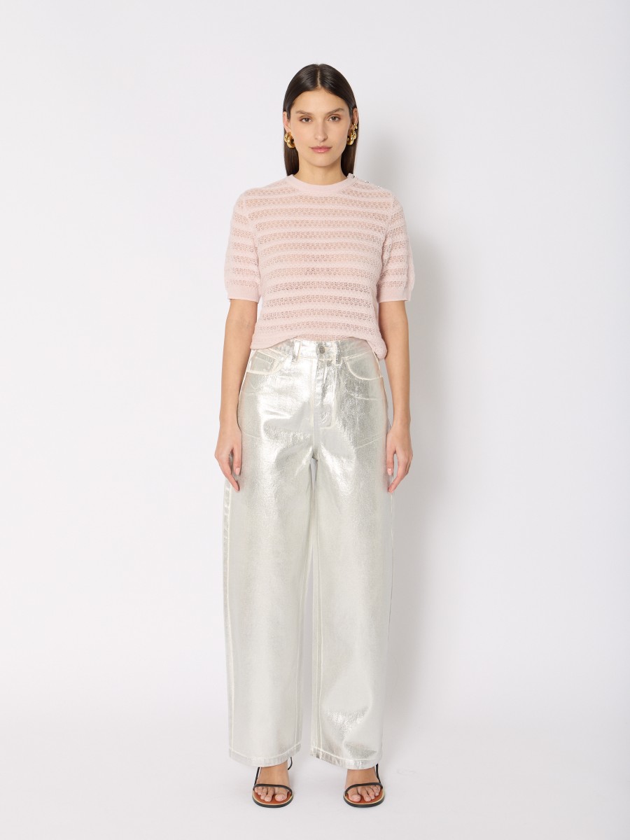 Berenice Jean PHONOLULU – Coupe wide leg enduit argenté taille haute Berenice Jean PHONOLULU – Coupe wide leg enduit argenté taille haute