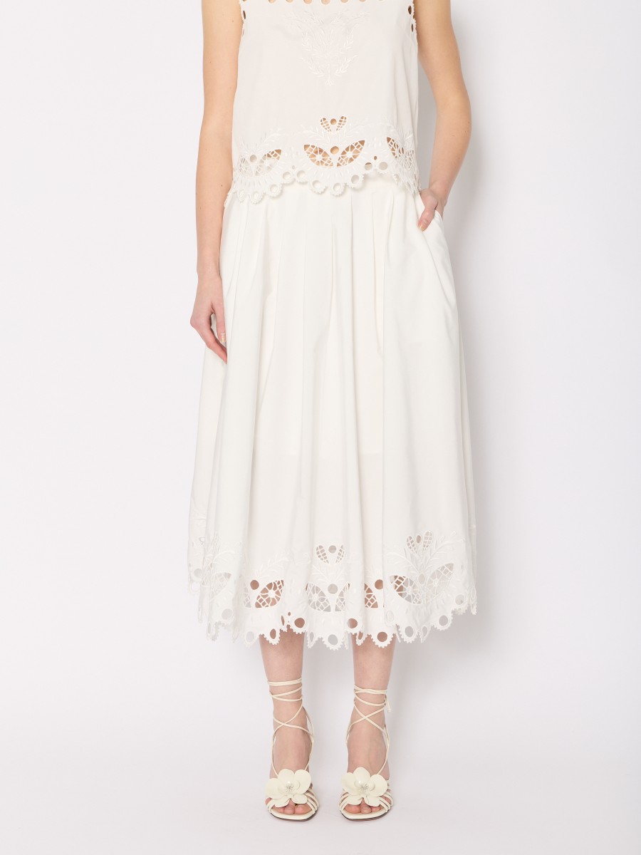 Berenice Jupe Blanche JULIANA – Midi Taille élastique Broderie Anglaise Et Poches